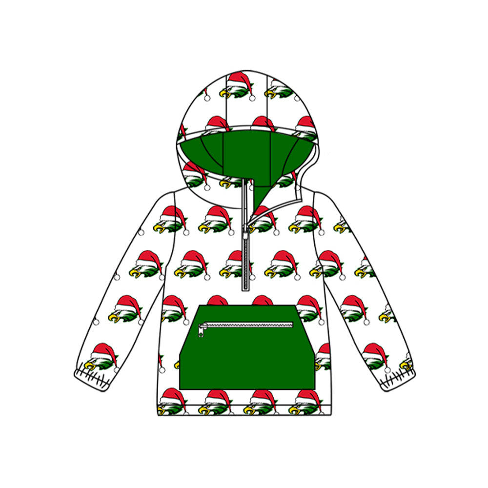 Preorder (moq 5)Baby Kids Eagle Team Christmas Zip Hooded Pullovers Tops