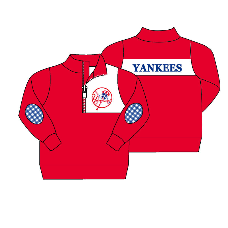 Preorder (moq 5)Baby Boys Red Long Sleeve Yankees Team Zip Pullovers Top