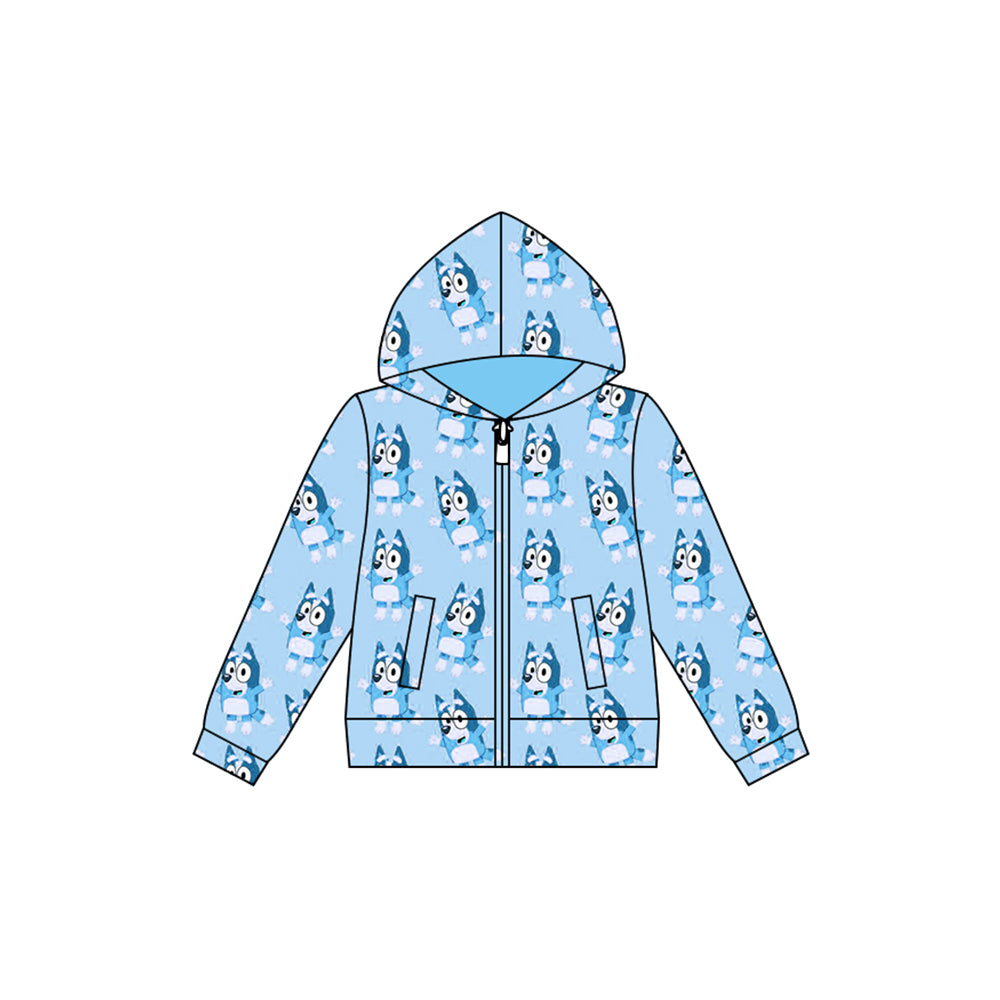 Preorder (moq 5)Baby Boys Blue Animals Dogs Hooded Zip Tops Jackets