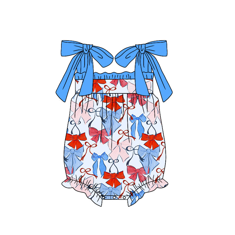 Preorder(moq 5)Baby Infant Girls 4th Of July Bows Straps Rompers