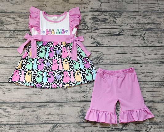 Baby Girls Big Sister Bows Tunic Top Ruffle Shorts Clothes Sets