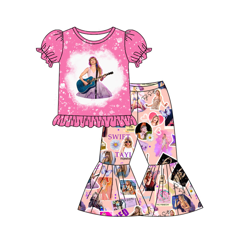 Preorder (moq 5)Baby Girls Pink Singer Reputation Top Bell Pants Clothes Sets