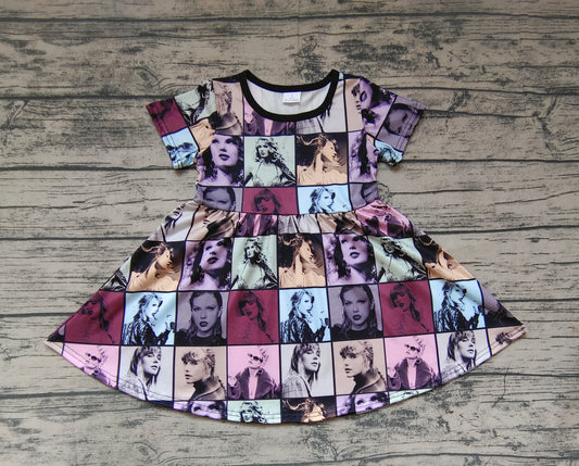 Baby Girls Singer Pictures Short Sleeve Knee Length Dresses