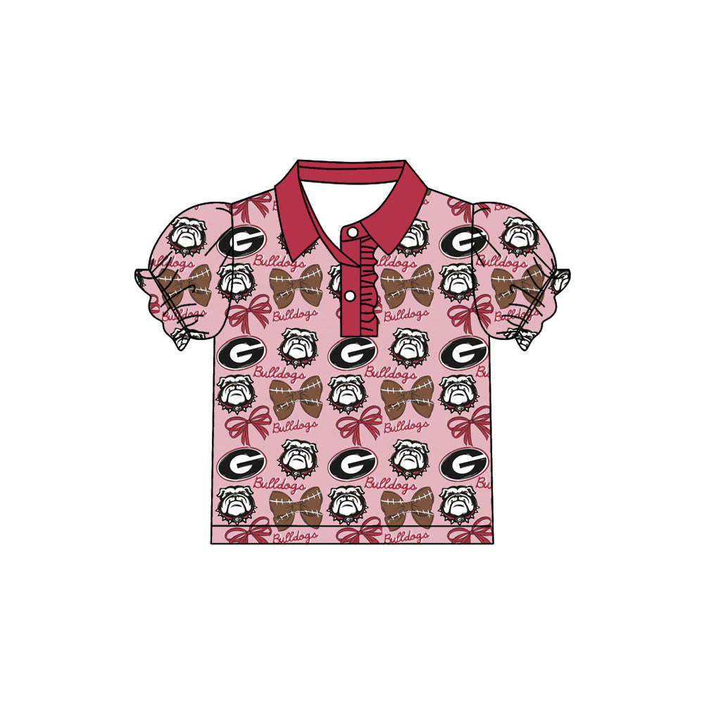 Preorder(moq 5)Baby Girls Bulldogs Team Short Sleeve Tee Pullovers Polo Shirts Tops