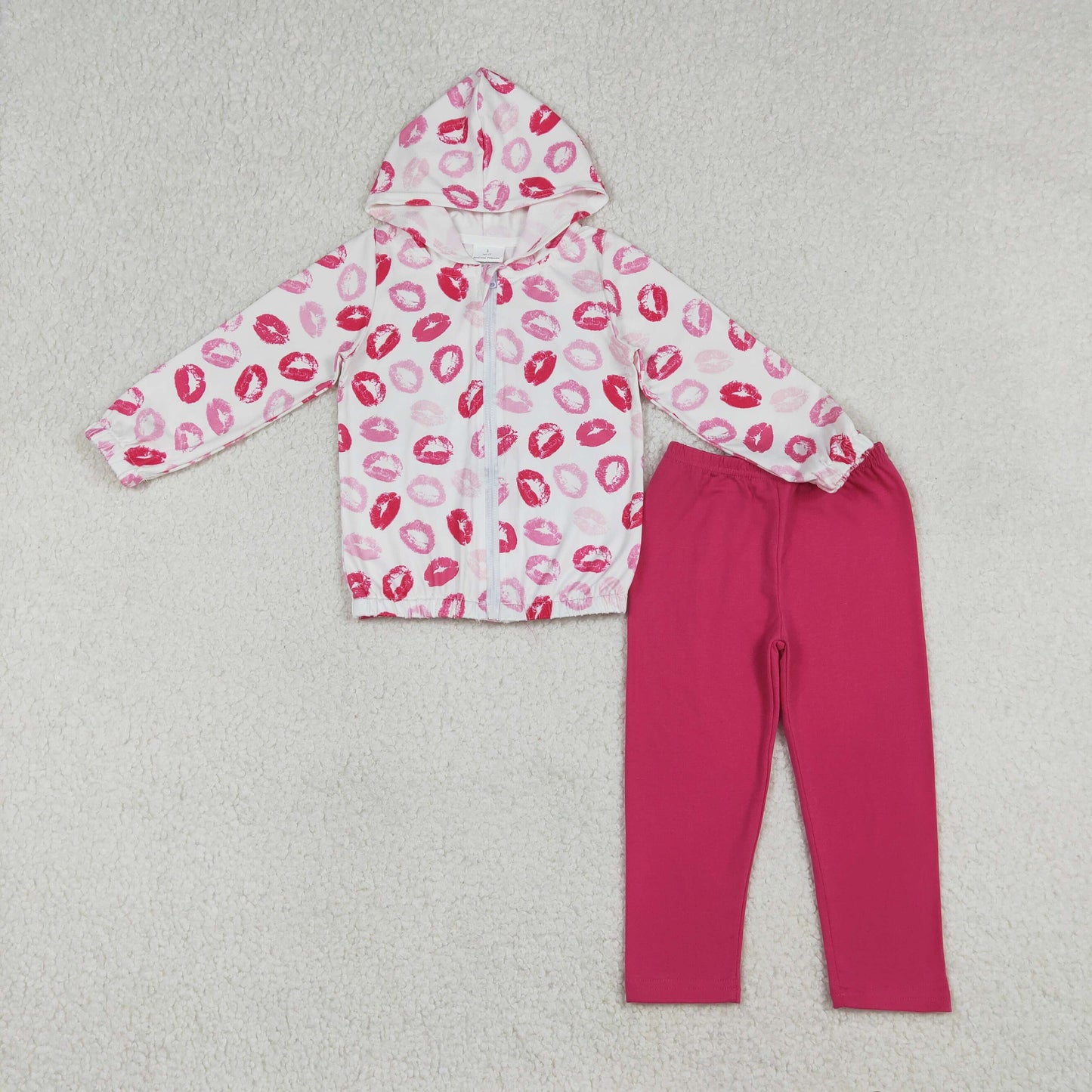Baby Girls Red Mouths Hoodie Jackets Top Legging Pants Valentines Clothes Sets