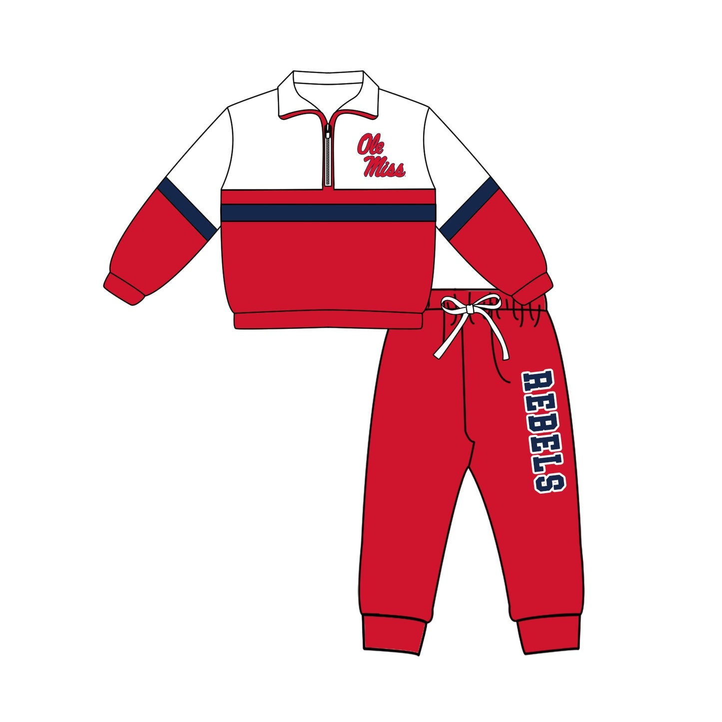 Preorder (moq 5)Baby Boys Ole Miss Zip Pullovers Top Jogger Pants Team Clothes Set