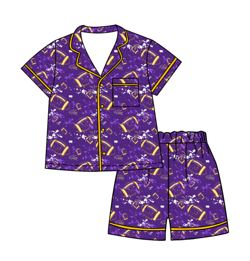 Preorder (moq 5)Baby Girls Tie-dye Footballs Print Button Pocket Top Short Team Pajamas Sets