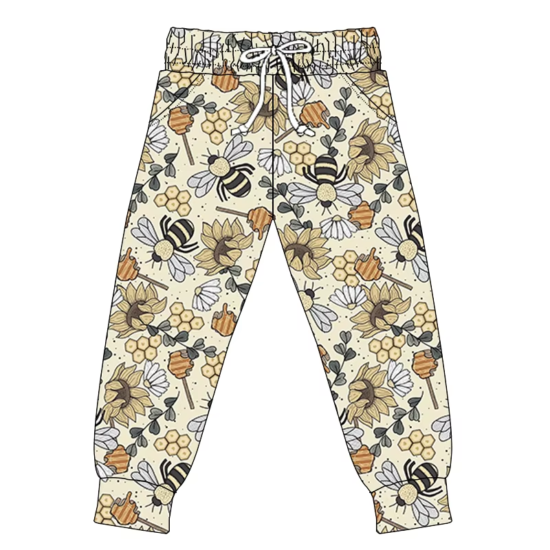 Preorder(moq 5) Adult Women Pockets Bee Sunflowers Pants Jogger Bottoms