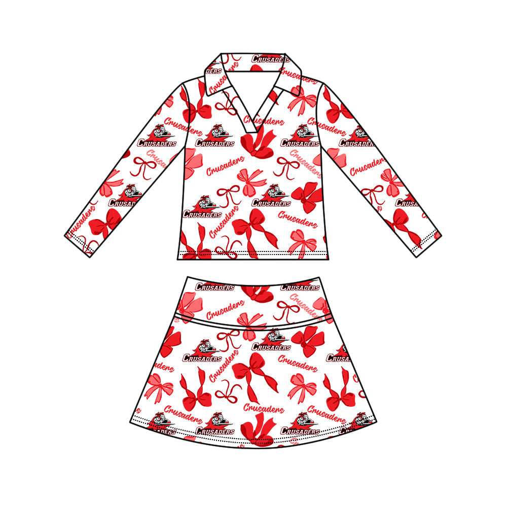 Preorder (moq 5)Baby Girls Bows Crusaders Top Skirt Short Team Clothes Set