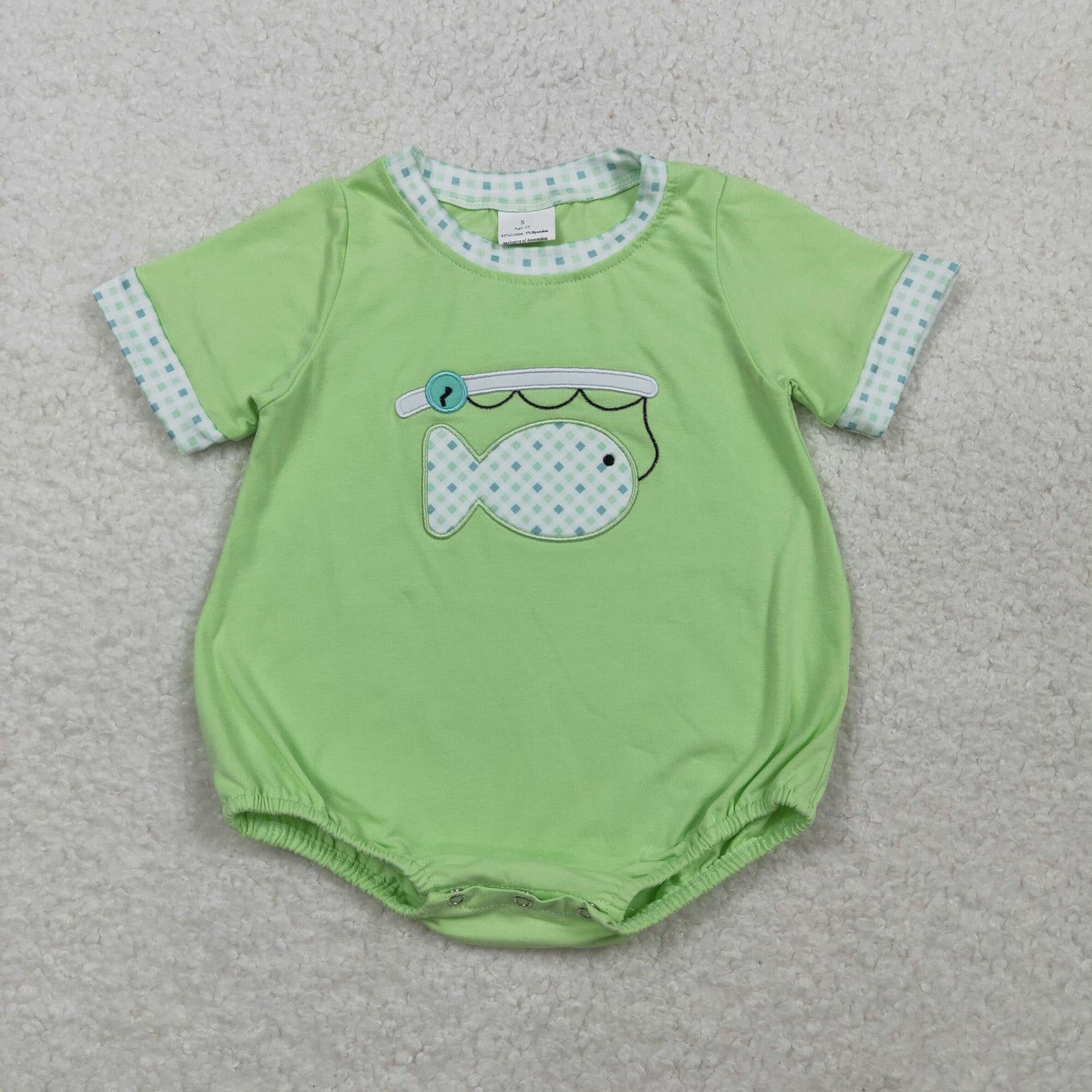 Embroidery Fishes Baby Boys Green Short Sleeve Hunting Rompers