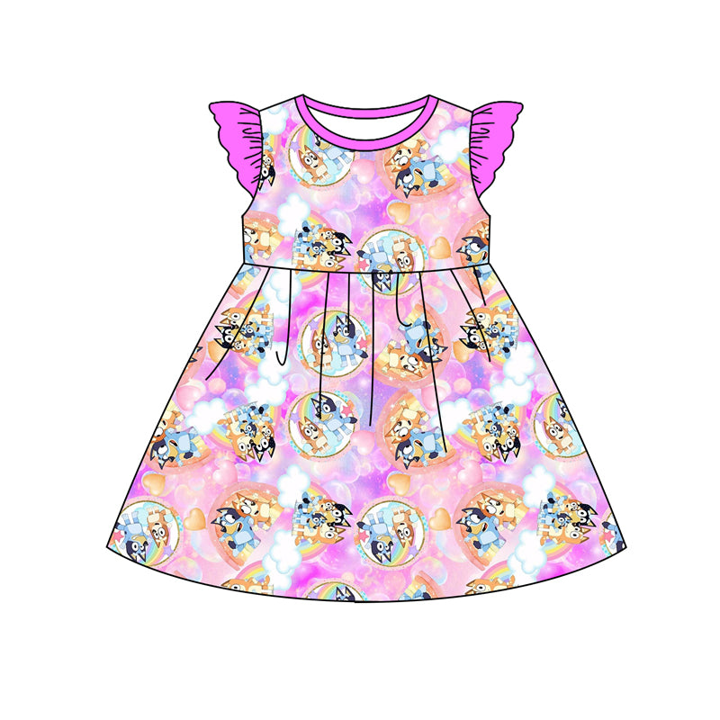 Preorder (moq 5)Baby Girls Tie Dye Dogs Knee Length Dresses