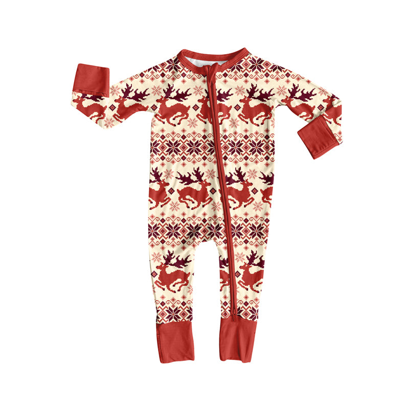 Preorder(moq 5)Baby Infant Deer Aztec Christmas Zipper Footie Rompers