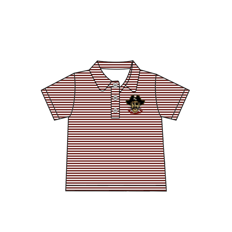 Preorder(moq 5) Baby Boys Wine Stripes Raiders Team Short Sleeve Tee Pullovers Shirts Tops