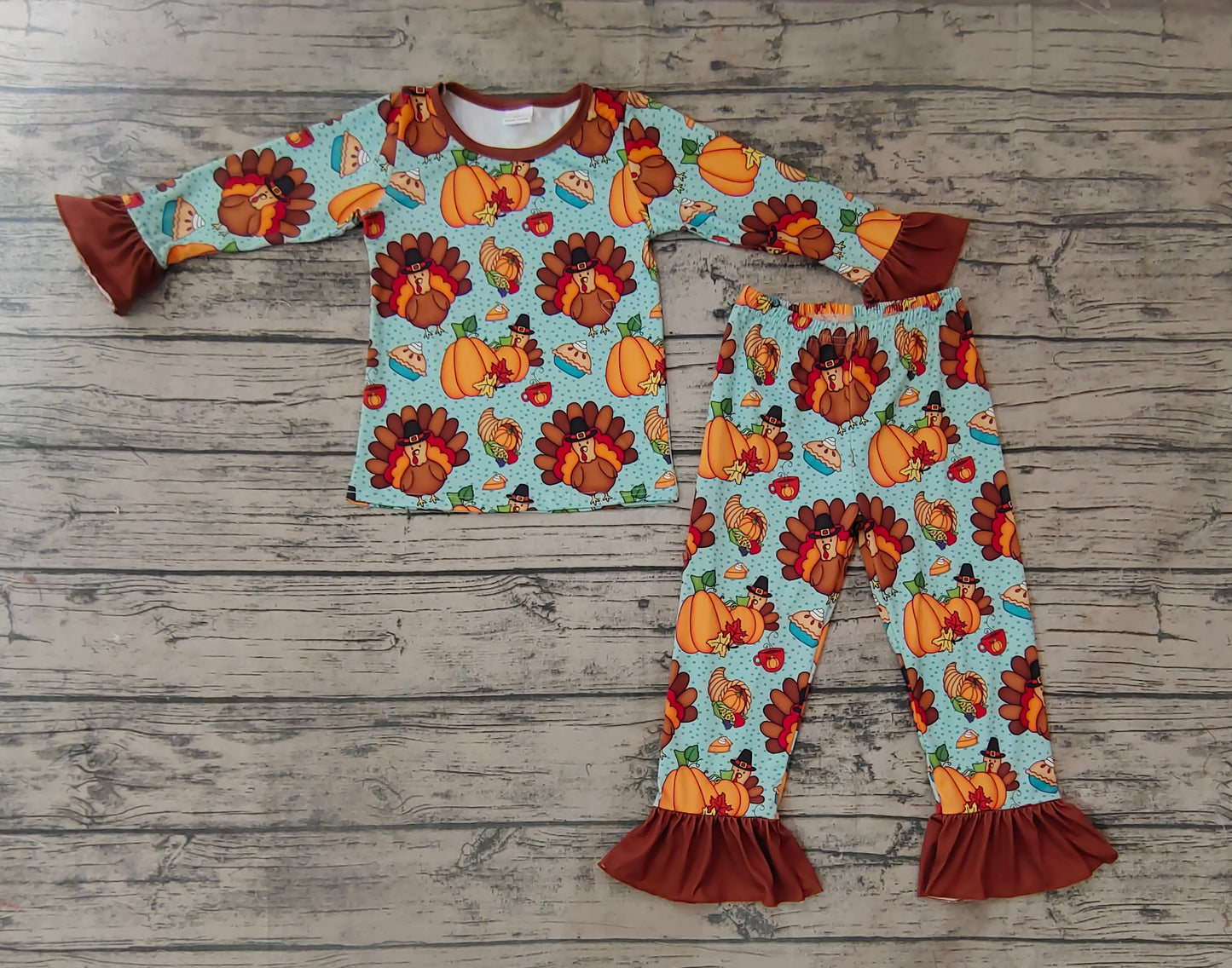 Baby Girls Thanksgiving Turkey Pie Ruffle Pants Pajamas