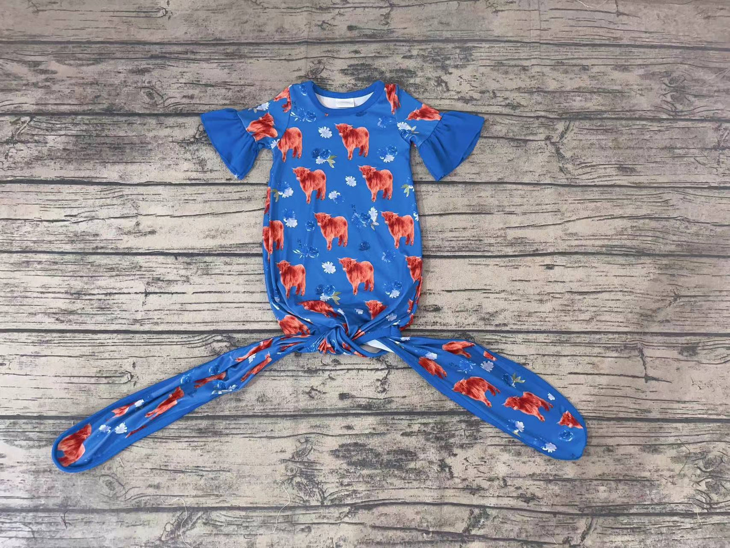 Baby Newborn Western Highland Cow Short Sleeve Gowns