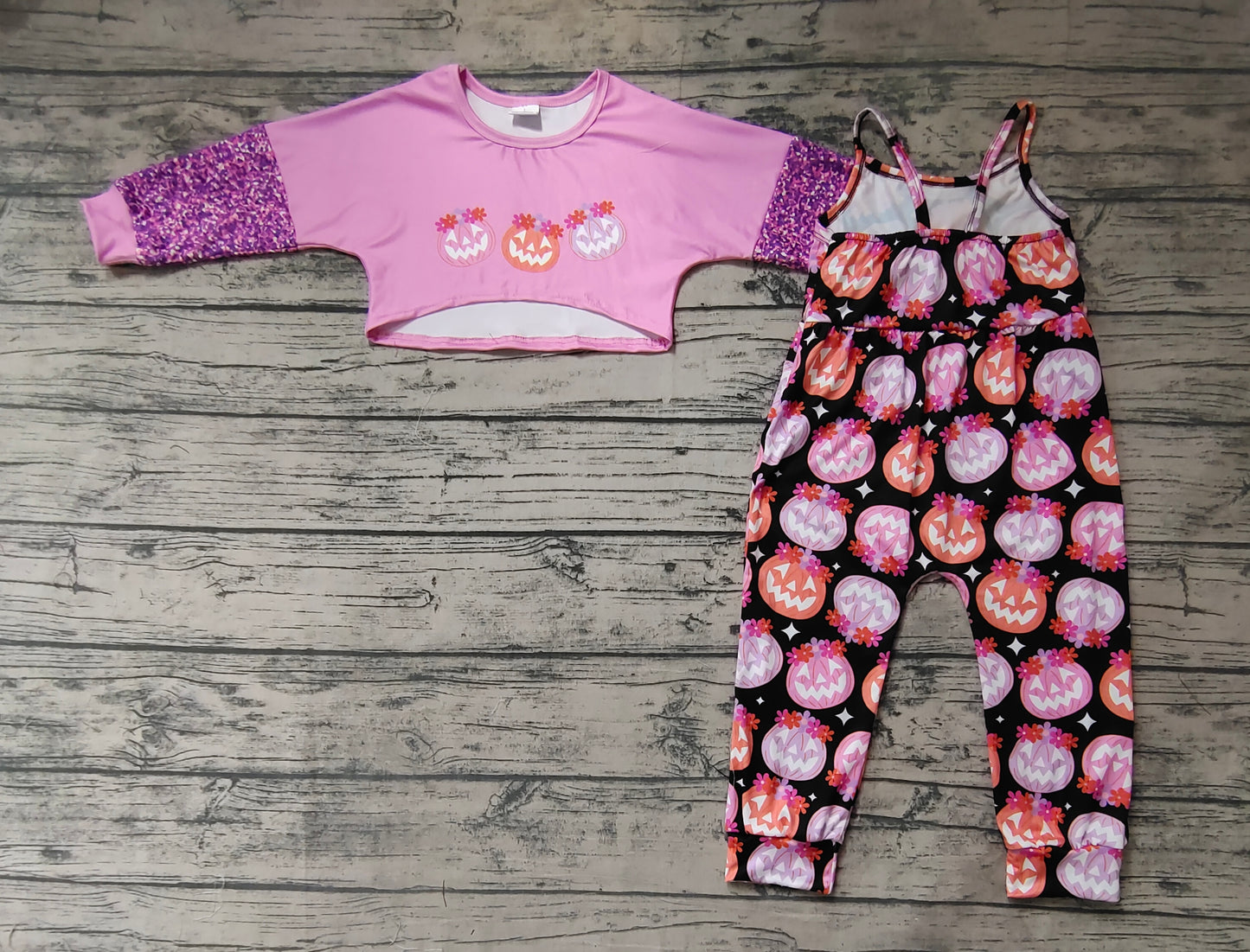 Baby Girls Halloween Pumpkin 2pcs Jumpsuits Clothing Sets