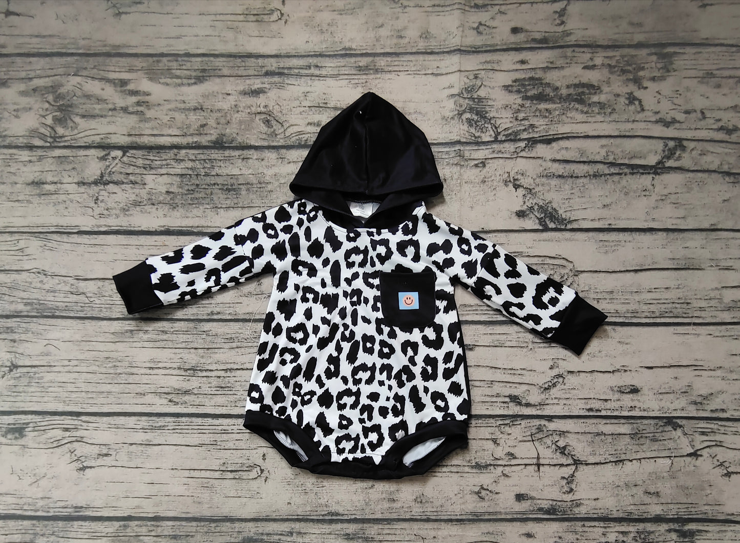 Baby Kids Cow Print Smile Hoodie Pocket Long Sleeve Rompers