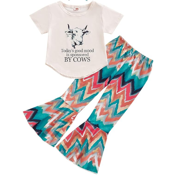 Baby Girls Western Cows Top Aztec Bell Pants Clothes Sets preorder (moq 5)