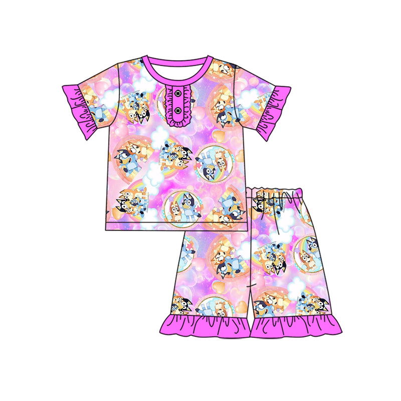 Preorder (moq 5)Baby Girls Tie Dye Dogs Tee Top Shorts Pajamas