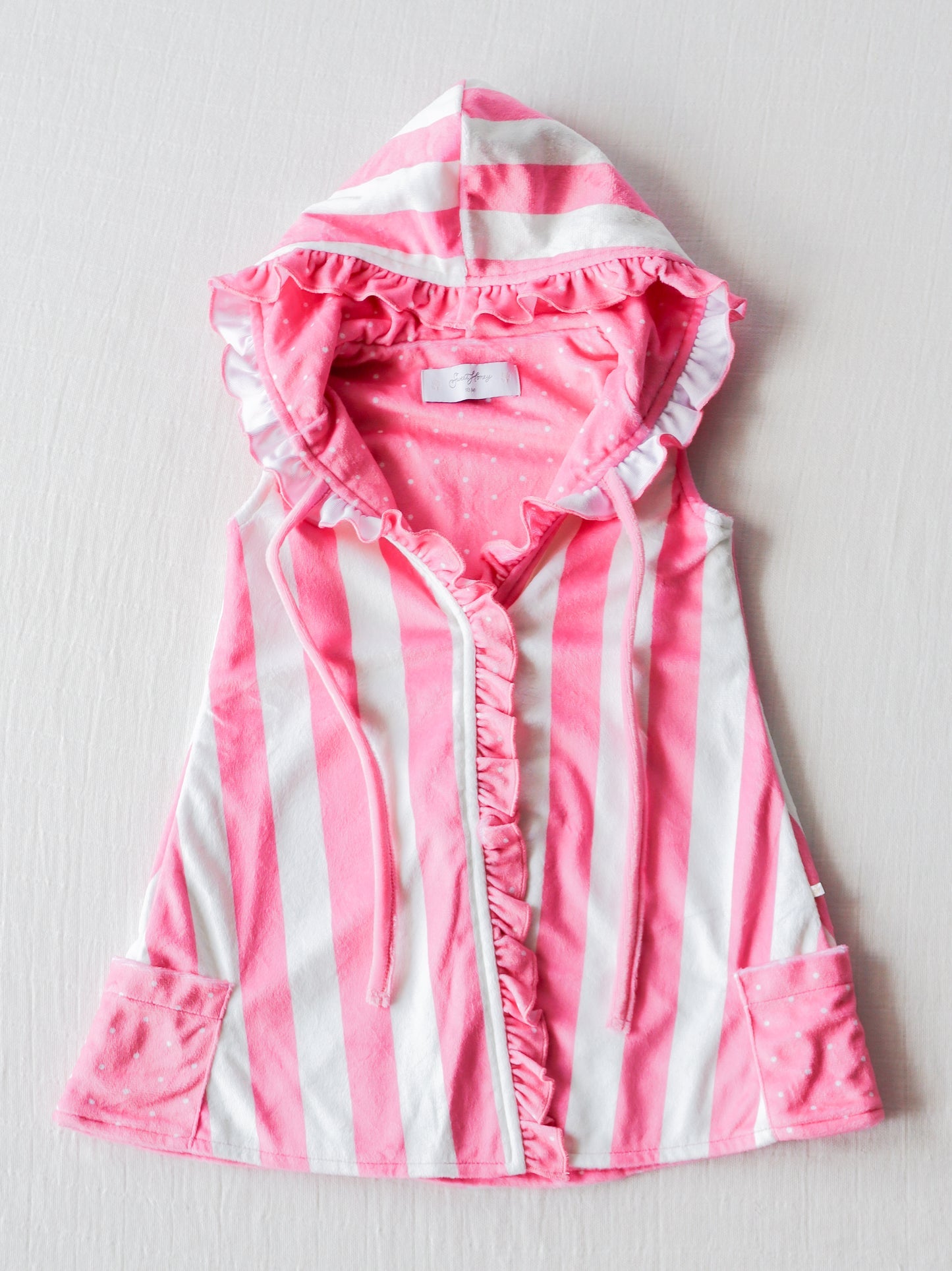 Baby Girls milk silk one layer Pink Stripes Hooded Swim Cover up Preorder (moq 5)