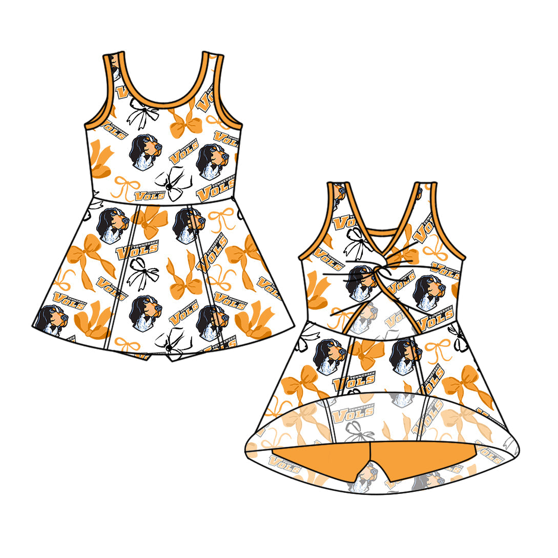 Preorder (moq 5)Baby Girls Tennessee Vols Bows Team Shorts Knee Length Dresses