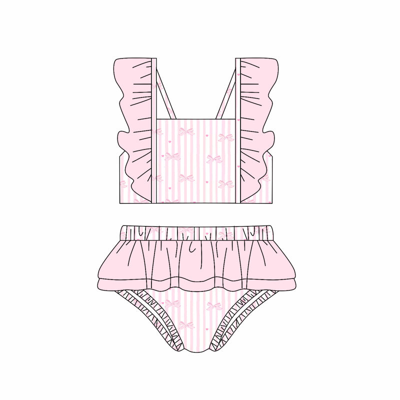 Preorder (moq 5)Baby Girls Pink Bows 2pcs Top Bummie Swimsuits