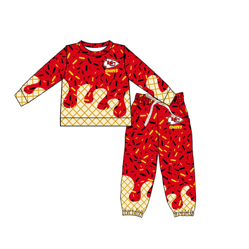 preorder(moq 5) Baby Boys Red kc Team long Sleeve Tee Shirt pants Clothes Sets