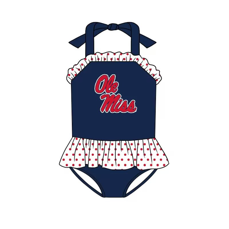 Baby Girls Ole Miss Team Ruffle One Piece Swimsuits preorder (moq 5)