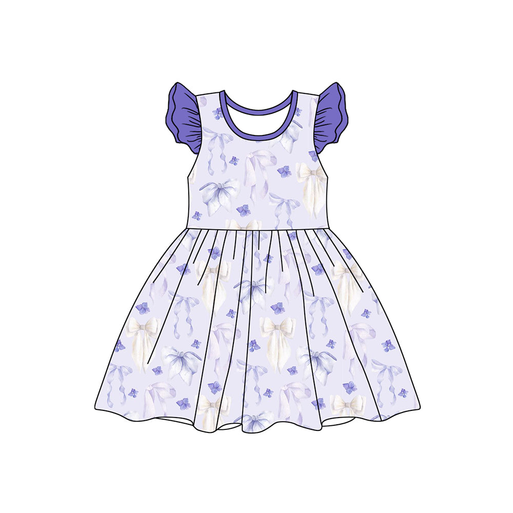 Preorder (moq 5)Baby Girls Lavender Bows Knee Length Dresses