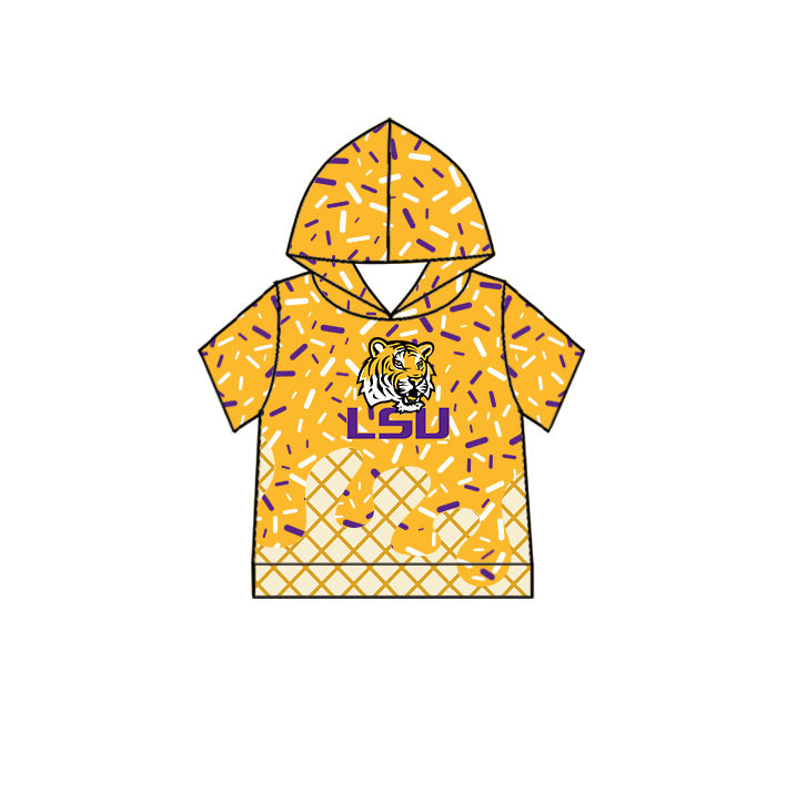 Preorder (moq 5)Baby Boys Drip Sprinkles LSU Tigers Team Short Sleeves Hoodies Top