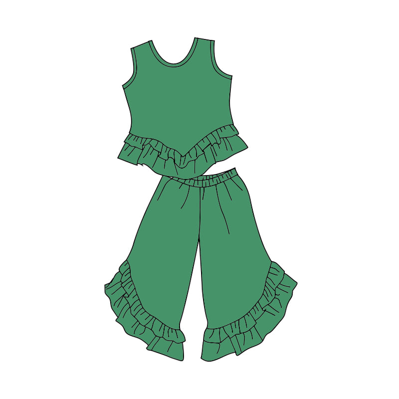 Baby Girls Green Sleeveless Top Ruffle Bell Pants Clothing Sets Preorder(moq 5)