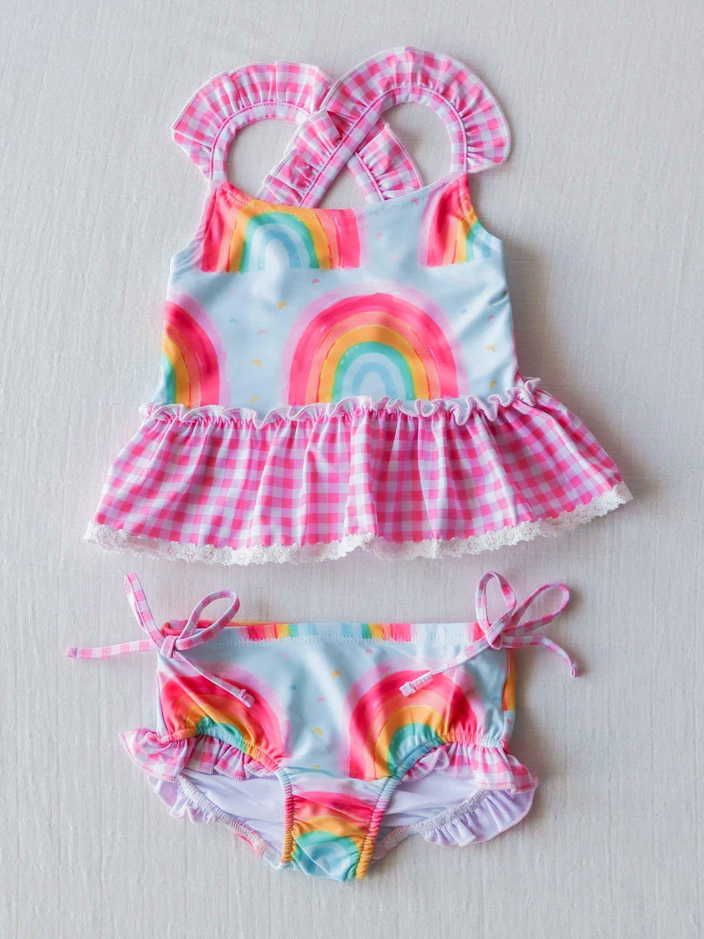 Baby Girls Rainbow Ruffle Top Bummie 2pcs Swimsuits Preorder (moq 5)