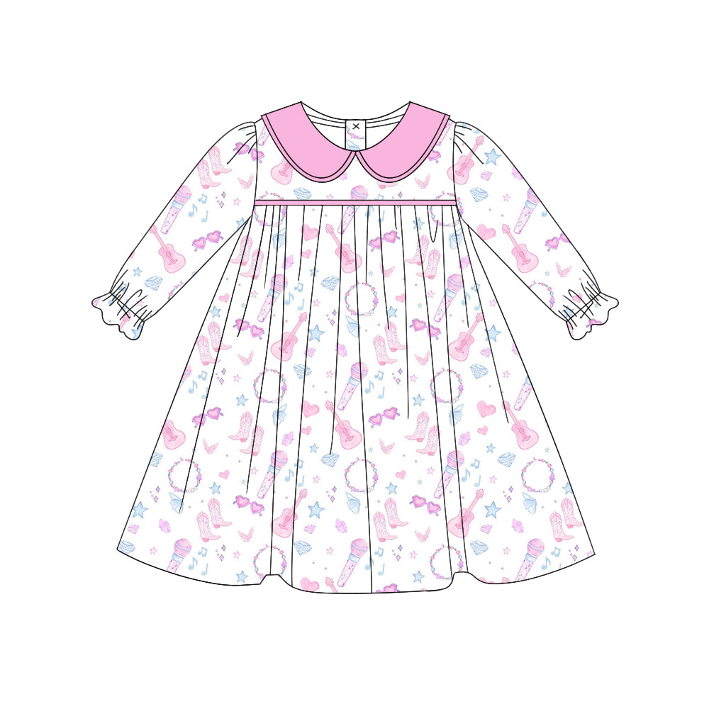 Baby Girls Pink Singer Collar Knee Length Dresses Preorder(moq 5)