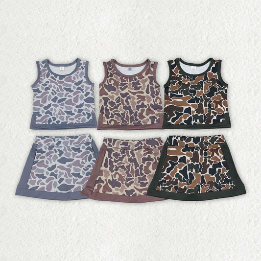 Sibling Baby Girls Southern Camo Sleeveless Vests Skirt Short Yoga Active Clothes Sets