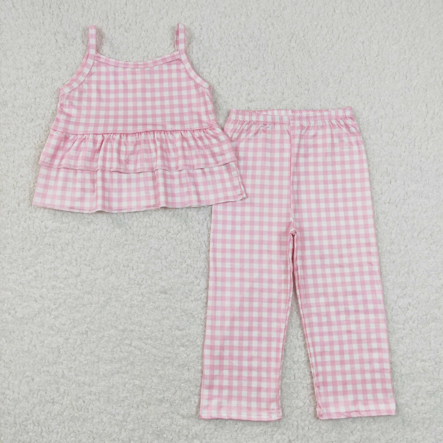 Baby Girls Checkered Sibling Sister Top Wide Leg Pants Clothes Sets