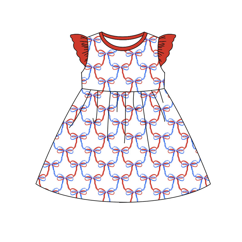 Preorder (moq 5)Baby Girls 4th Of July Bows Knee Length Dresses
