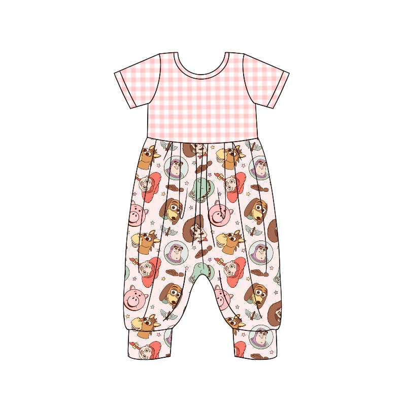 Baby Girls Checkered Dog Toy Short Sleeve Jumpsuits Preorder(moq 5)