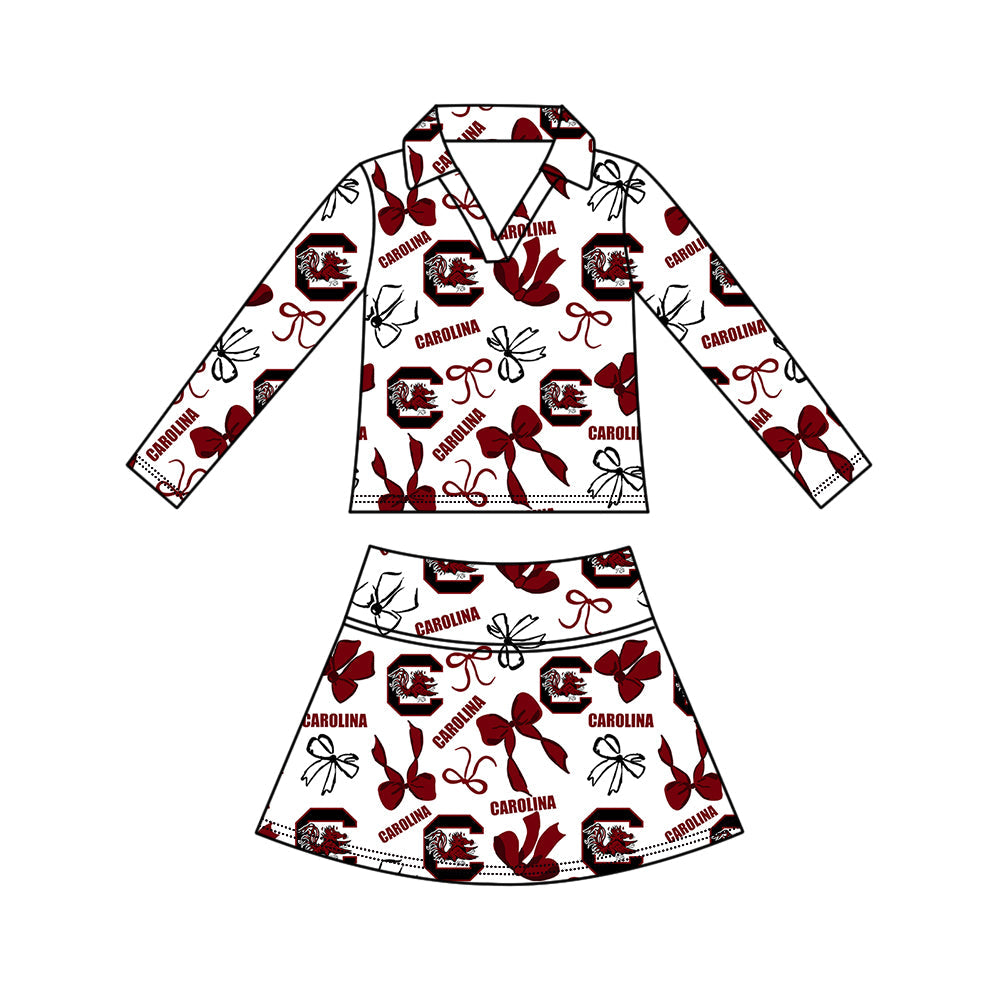 Preorder (moq 5)Baby Girls Bows Carolina Top Skirt Short Team Clothes Set