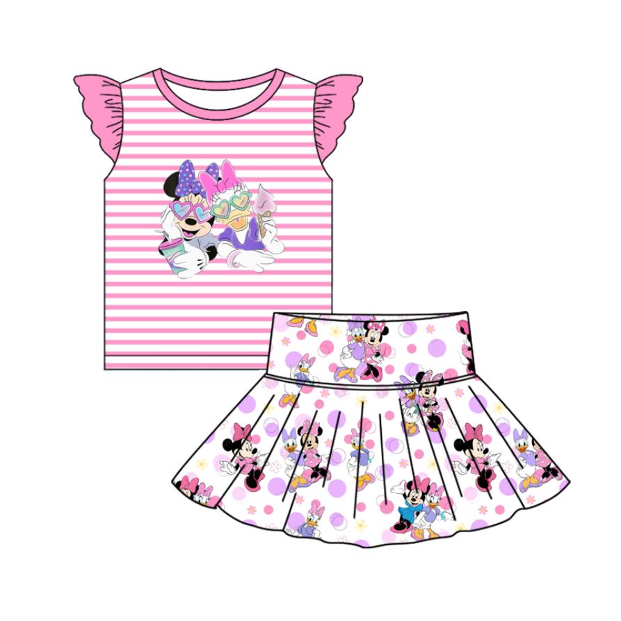 Preorder (moq 5)Baby Girls Pink Mouse Top Cartoon Skorts Clothes Sets