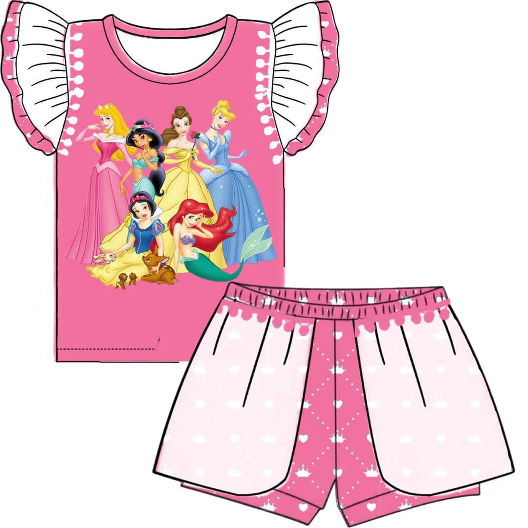 Baby Girls Pink Princess Shirt Shorts Summer Clothes Sets preorder (moq 5)