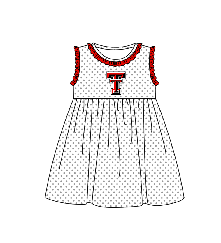 Preorder (moq 5)Baby Girls Sleeveless Red T Polka Dots Team Knee Length Dresses