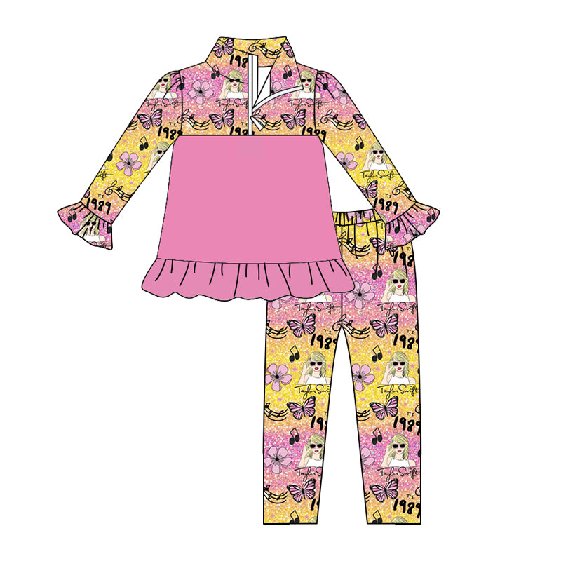 Baby Girls Purple 1989 Singer Zip Shirt Top Butterfly Pants Clothes Sets preorder(moq 5)
