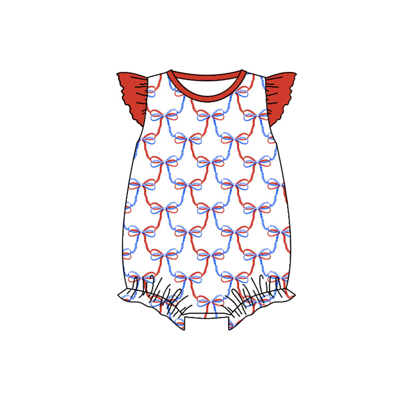 Preorder(moq 5)Baby Infant Girls 4th Of July Bows Rompers