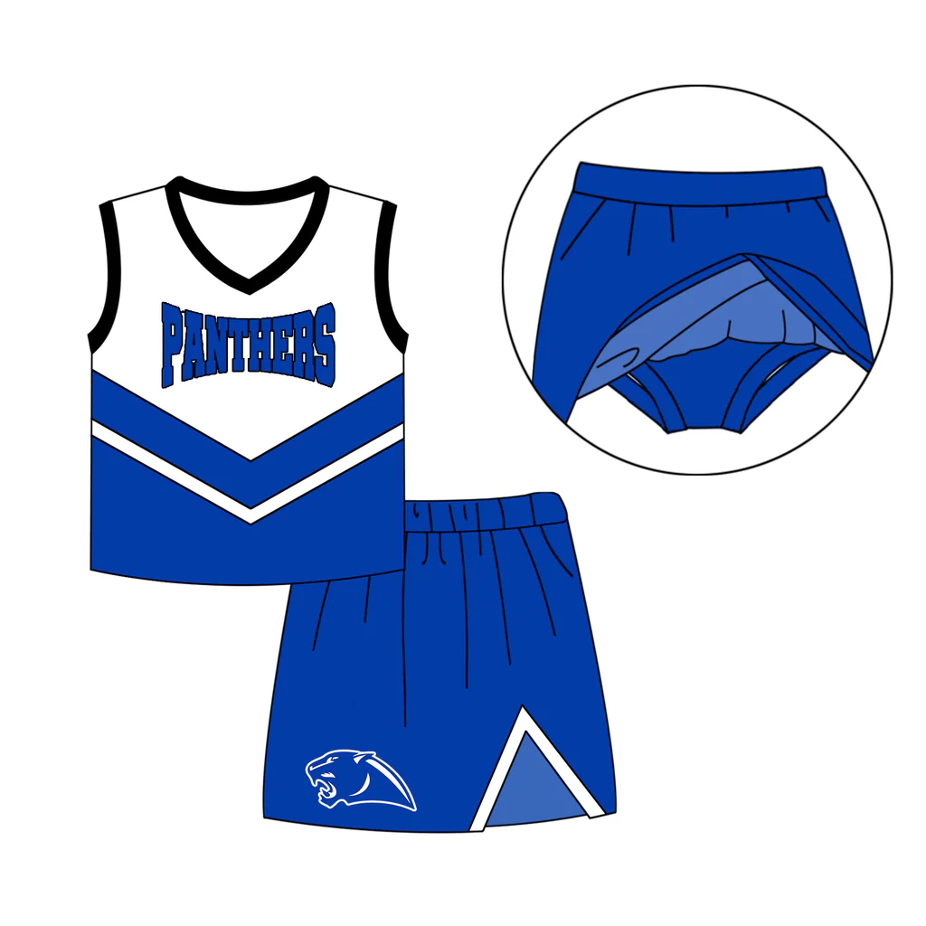 Preorder (moq 5)Baby Girls Panthers Cheer Team Top Skort Shorts Clothes Sets