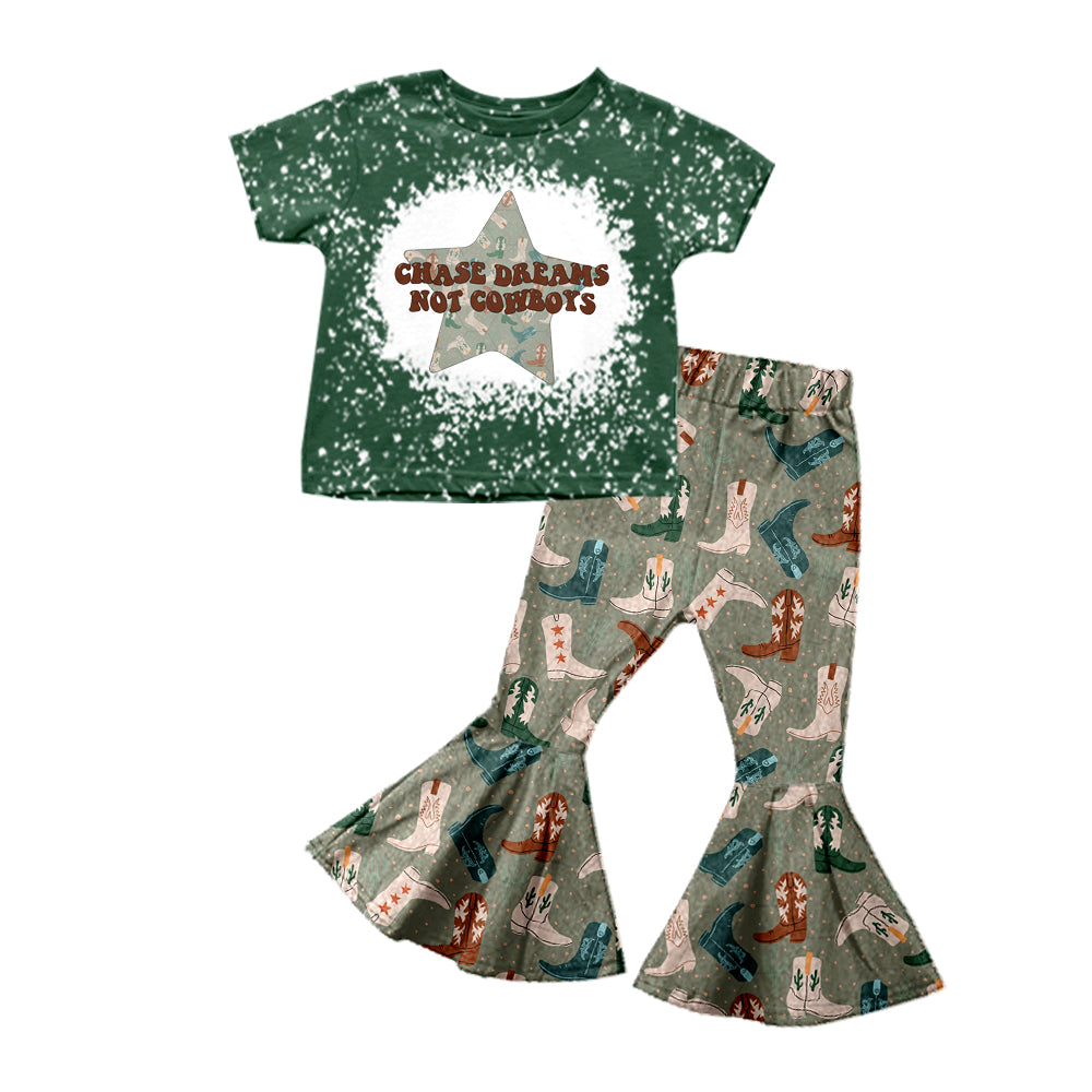 Baby Girls Cowboys Western Tee Top Boots Bell Pants Clothes Sets preorder(moq 5)