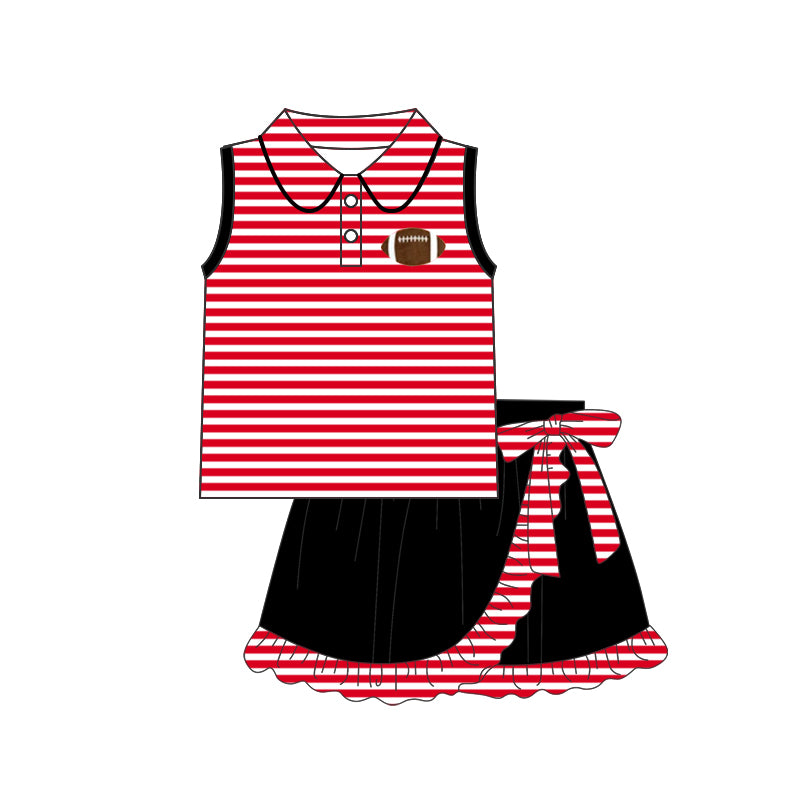 Preorder(MOQ 5)Baby Girls red stripes football print top skorts outfits