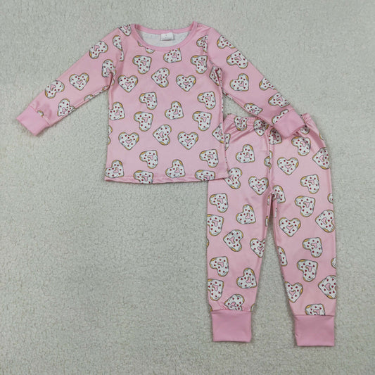 Sibling Baby Girls Hearts Donuts Top Pants Valentines Pajamas Set Zipper Rompers