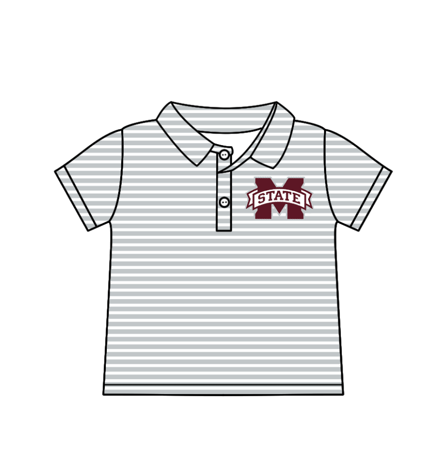 Preorder (moq 5)Baby Boys Short Sleeve Grey Stripe M State Team Button Polo Shirts Top