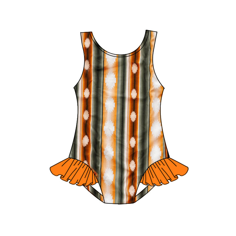 Baby Girls Brown Aztec Western One Piece Swimsuits preorder(moq 5)