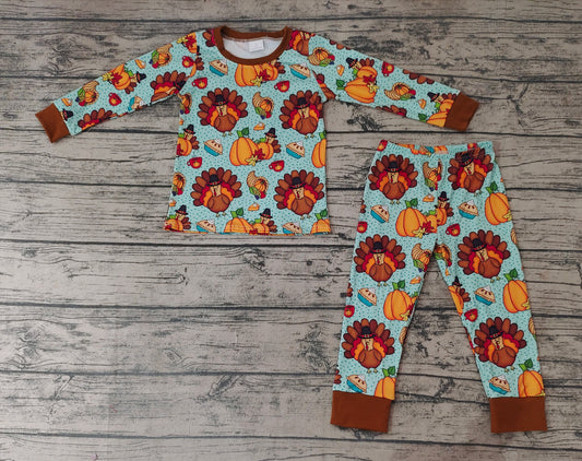 Baby Boys Thanksgiving Turkey Pie Ruffle Pants Pajamas
